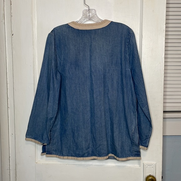 J Crew Chambray Denim Popover Tunic Top Soutache Embroidered Boho Sz 10 - Picture 12 of 12